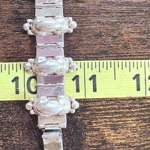 VTG Sterling Silver 925 Puffed Design Panel Link Bracelet Size 7.75" Length - Picture 9 of 11